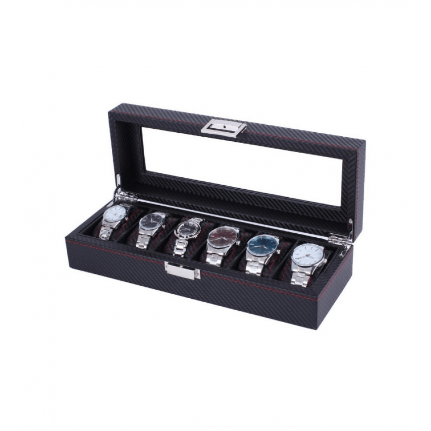 Кутия за часовници карбон с 6 отделения