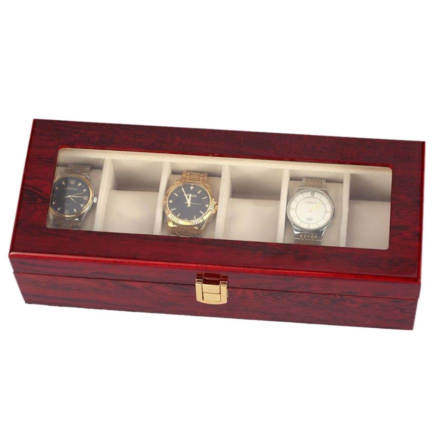 Дървена кутия за часовници - лукс с 6 отделения