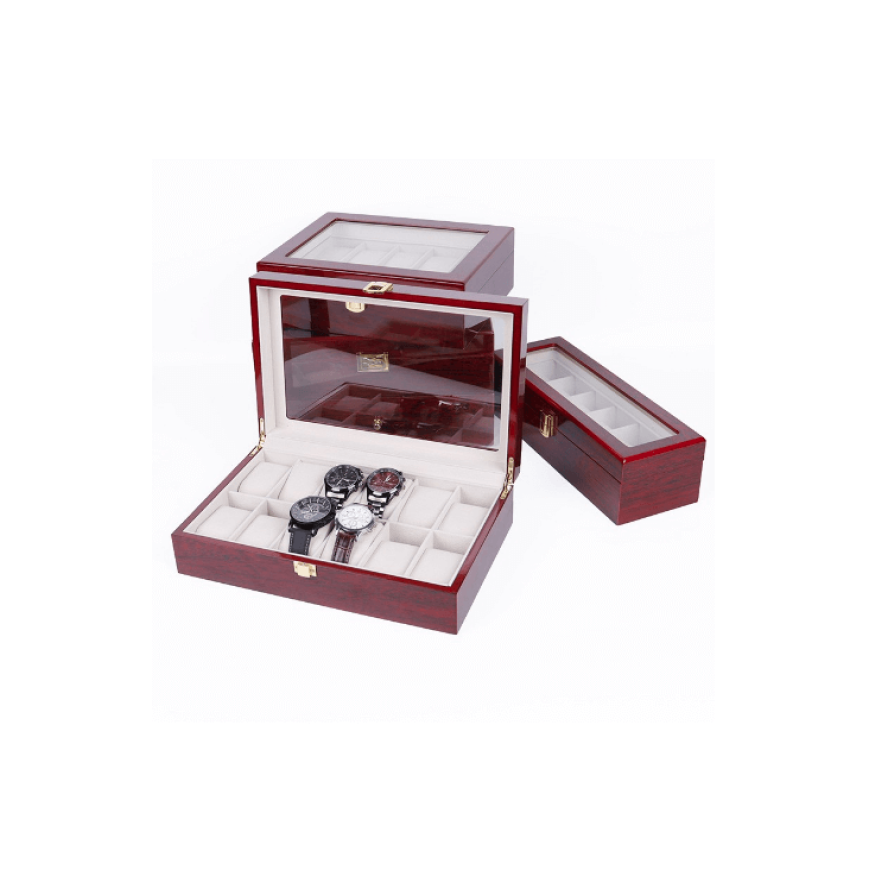 Дървена кутия за часовници - лукс с 12 отделения
