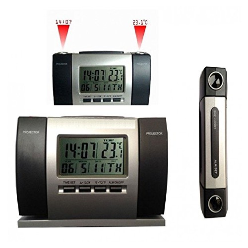 Електронен часовник, термометър, аларма, прожектиращ час и температура