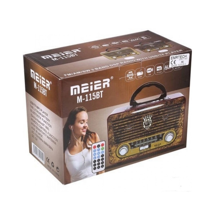 Радио ретро Meier M115BT, Bluetooth,  дистанционно, USB и SD карта