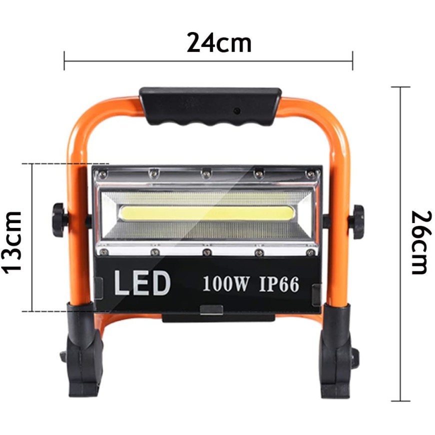 LED прожектор 100W, акумулаторна батерия, SOS режим