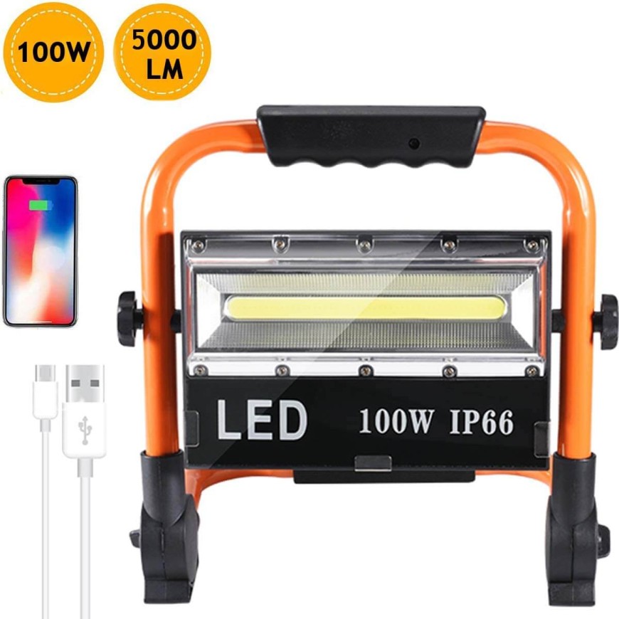 LED прожектор 100W, акумулаторна батерия, SOS режим