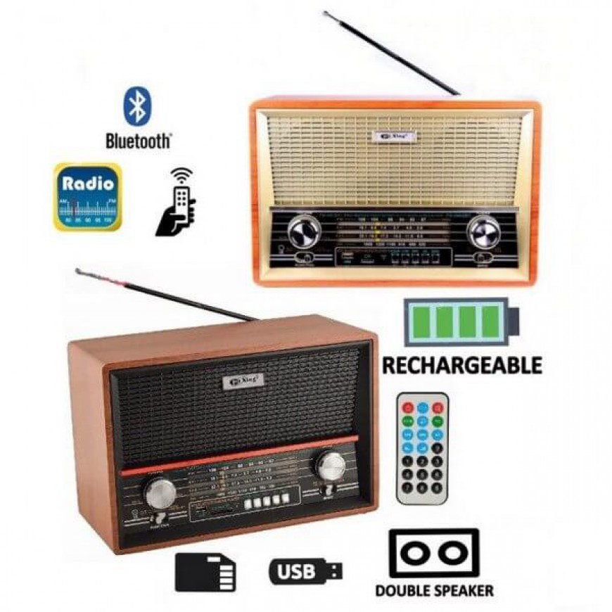 Ретро блутут радио PX-2002BT, акумулаторна батерия, USB/TF MP3