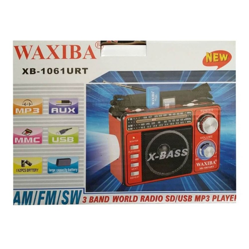 Радио Waxiba XB1061URT, акумулаторна батерия, MP3, USB, SD карта, AM/FM/SW