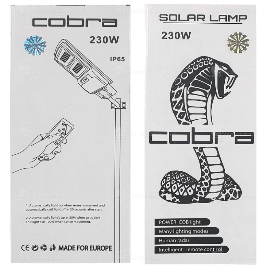 Улична соларна лампа Cobra 230W, IP65, сензор за движение