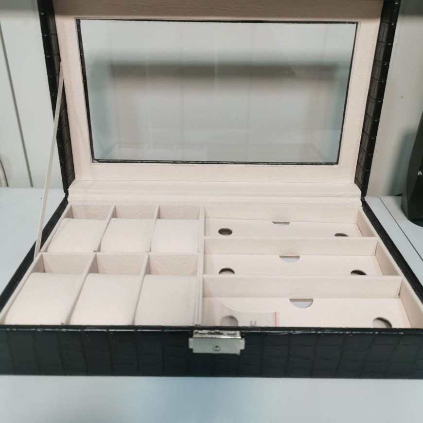 Кутия за часовници и аксесоари, Кроко кожа, 9 отделения