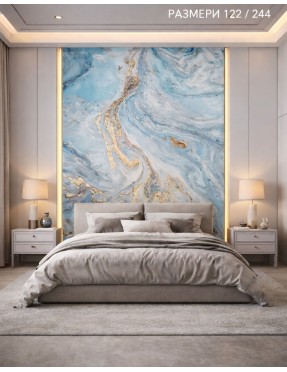 Интериорен панел тип мрамор, 3D син цвят, 122 х 244см