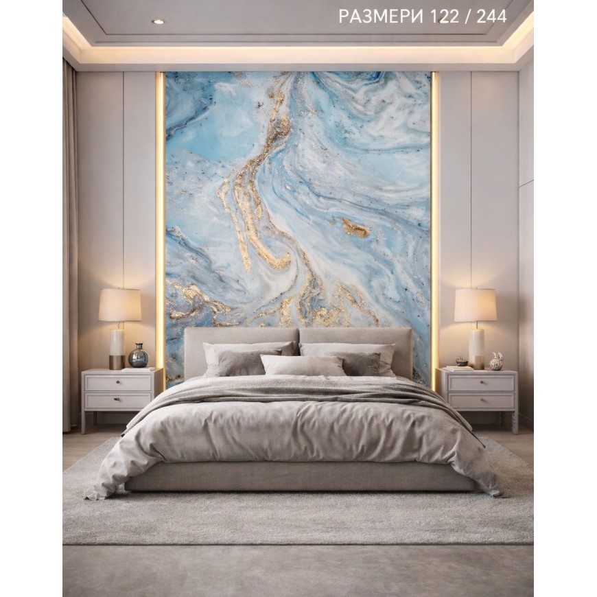 Интериорен панел тип мрамор, 3D син цвят, 122 х 244см