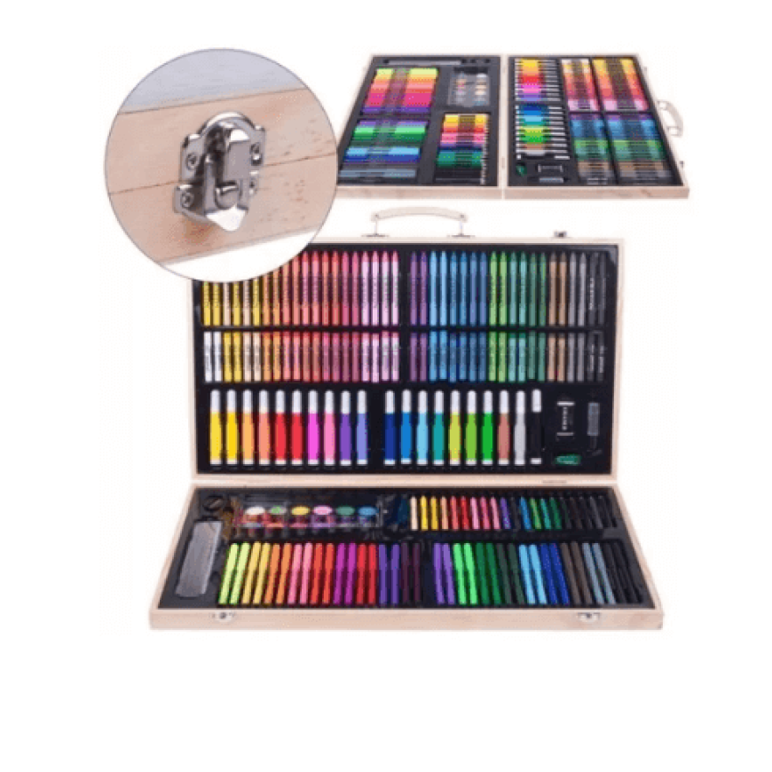 Комплект за рисуване 180 части от моливи, флумастери, пастели, боички и др. в куфар