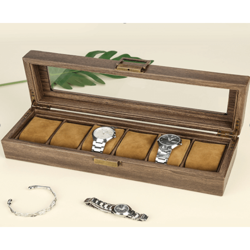 Дървена кутия за часовници Premium W91M, кафяв цвят, 6 гнезда