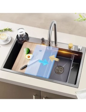 Смарт мивка 75*46см Мулти 4, термостат, black nano, водопад, дюза чаши