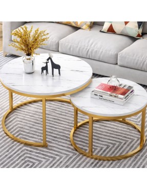 Комплект 2 броя холни маси Ника|мраморен плот|златна основа